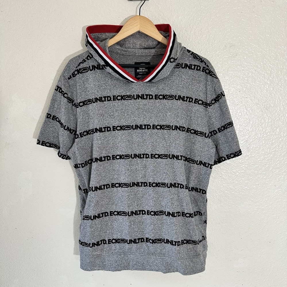 ECKO Unltd. Men's Large Hoodie Short Sleeve Pullover Pocket Charcoal Gray/Black